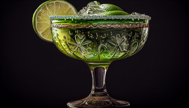 Free photo alcoholic cocktail cup with fruit lime generative ai