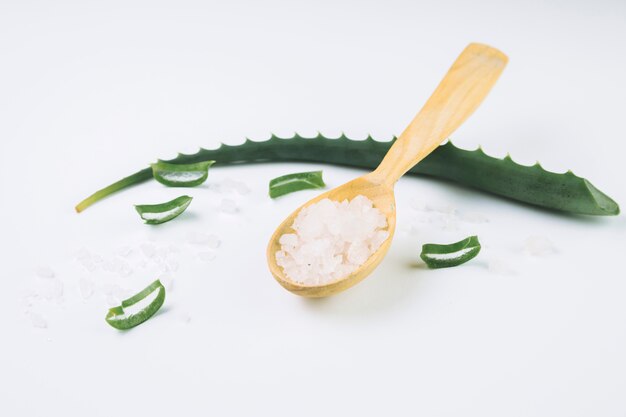 Aloe vera with wooden spoon