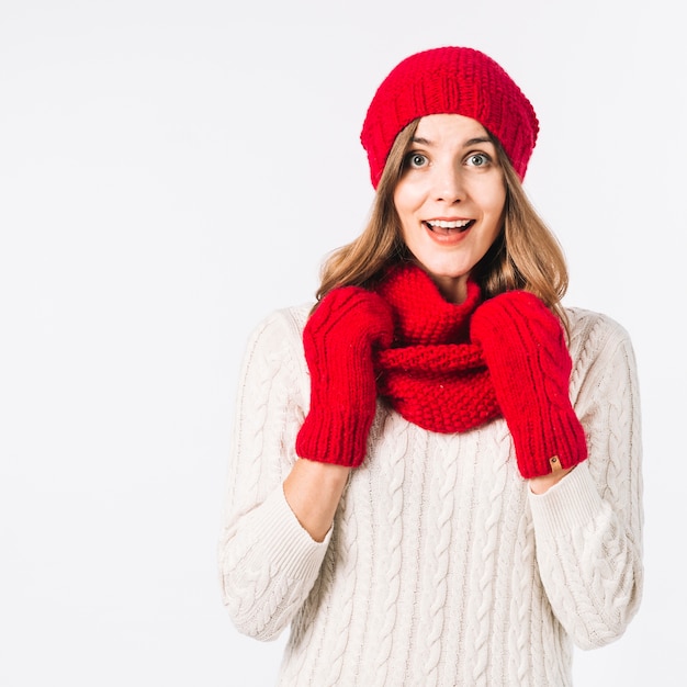 Free photo amazed woman in winter clothes