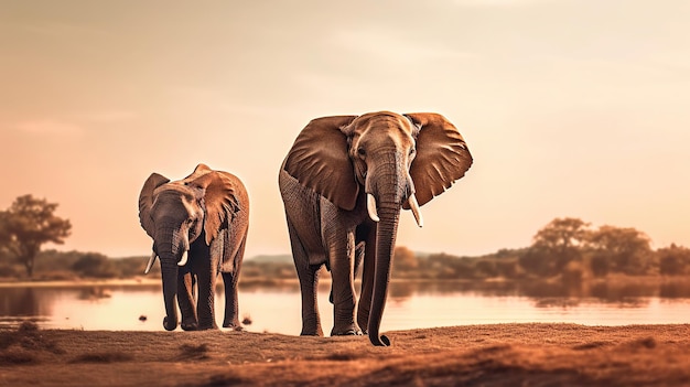 Free photo amazing african elephants at sunset concept ai generated image