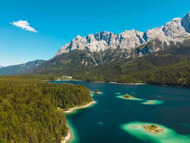 Amazingly beautiful aerial view of the Eibsee in Germany