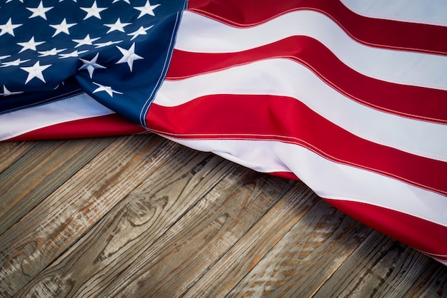 American flag on a dark wooden table