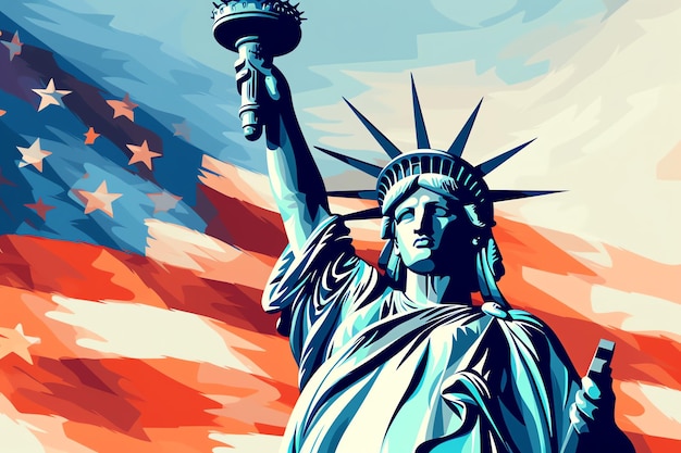 american flag and statue of liberty AI generated image