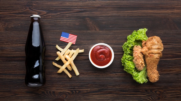 Free Photo american food with soda bottle