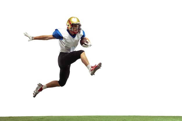 Free photo american football player in action isolated on white studio background