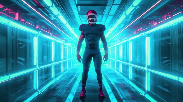 Free Photo american football player neon style