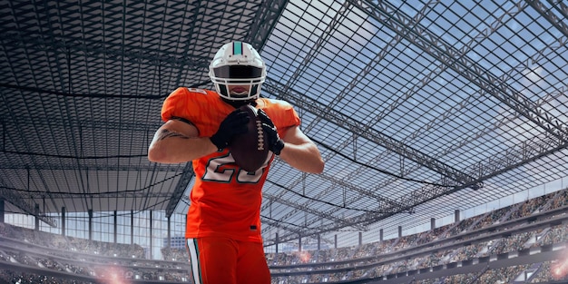 Free photo american football player in professional stadium