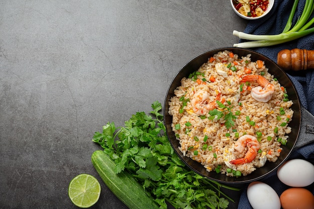 American Shrimp Fried Rice served with Chili Fish Sauce Thai Food.