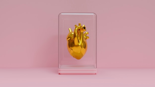 Free Photo anatomical golden heart with pink background