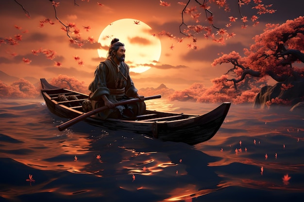 Free photo ancient asian tranquil boat scene