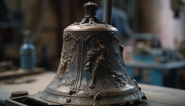 Free photo ancient bronze bell heavy with history spirituality generated by ai