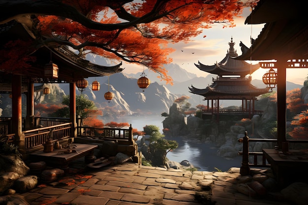 Free photo ancient chinese architecture landscape scene