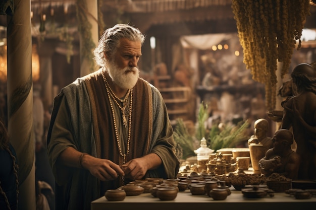 Ancient greek farmer preparing for market