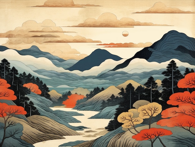 Free photo ancient japan background in digital art style