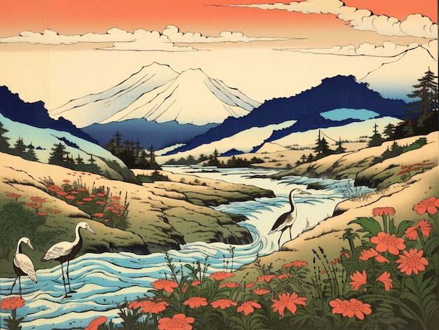 Ancient japan background in digital art style