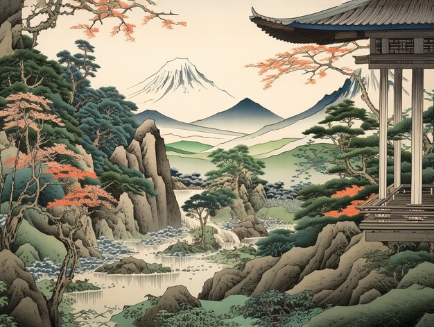 Ancient japan background in digital art style