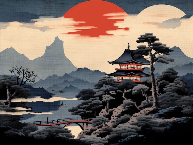 Ancient japan background in digital art style