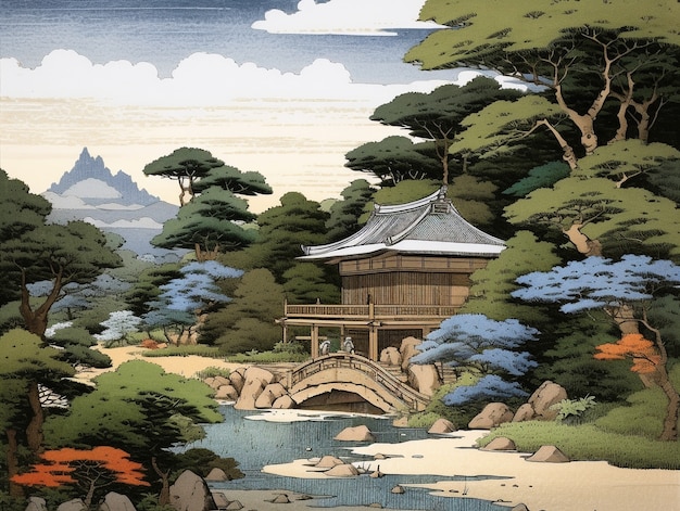 Free photo ancient japan background in digital art style