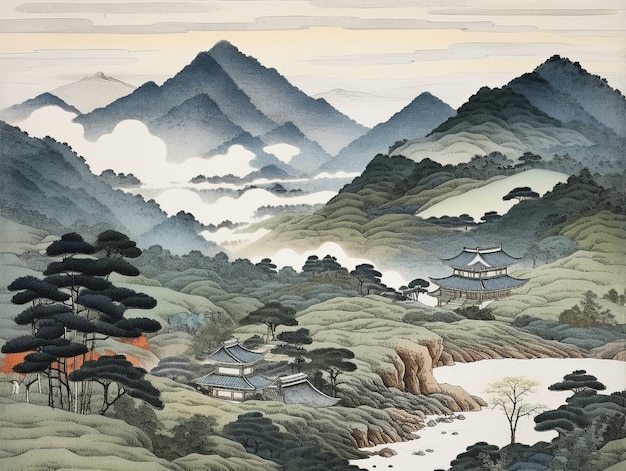 Ancient japan background in digital art style