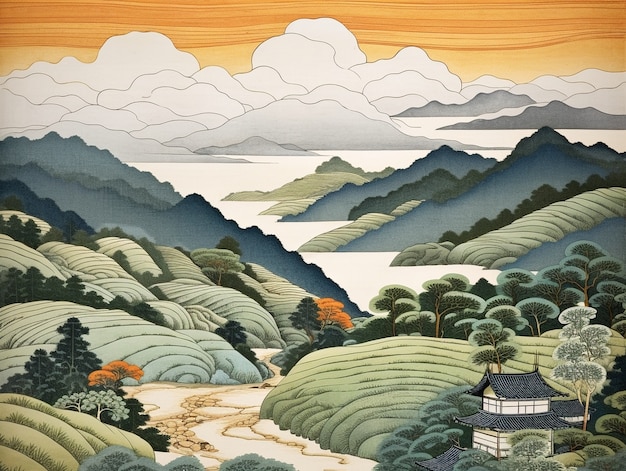 Ancient japan background in digital art style