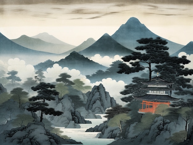 Free photo ancient japan background in digital art style