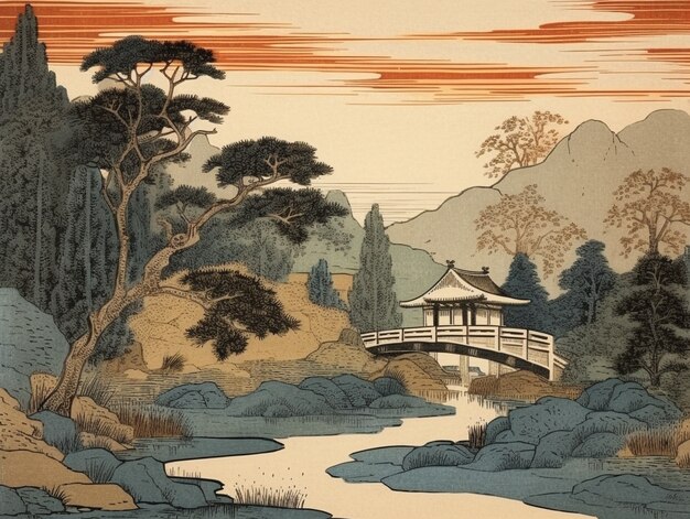 Ancient japan background in digital art style