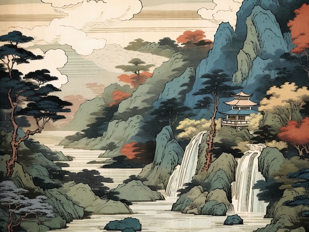 Ancient japan background in digital art style