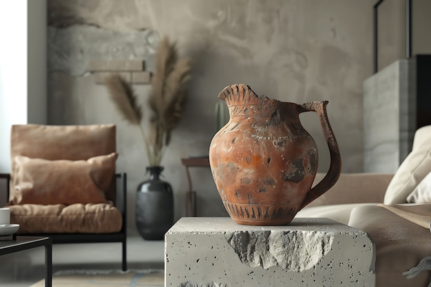 Free photo ancient pottery vessel with retro design