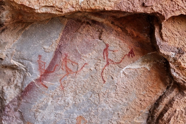 Ancient prehistoric drawings on the stone walls of a cave