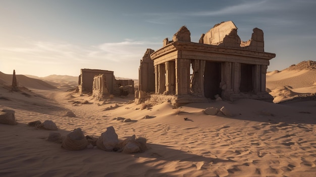 Free photo ancient ruins partially buried in the shifting sands of a remote desert