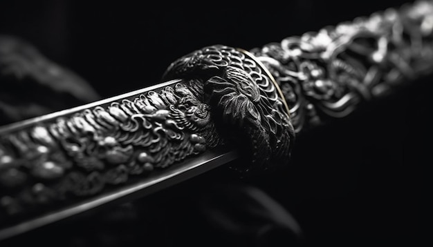 Free photo ancient sword black and white elegance shines generative ai