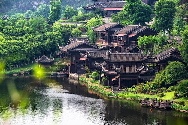 Free photo ancient town lake in china