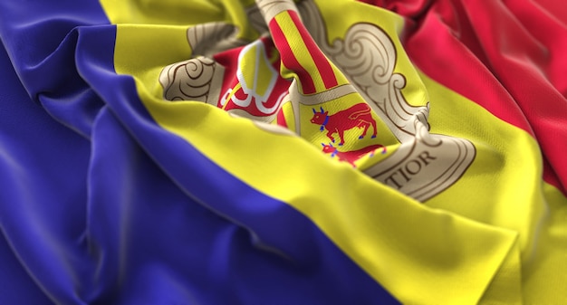 Free photo andorra flag ruffled beautifully waving macro close-up shot