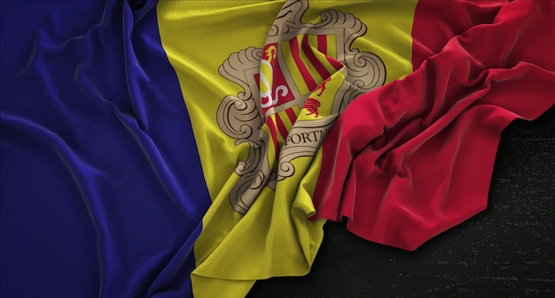 Free photo andorra flag wrinkled on dark background 3d render