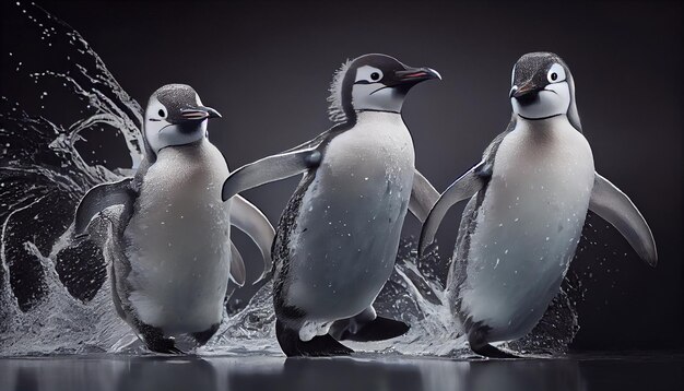 Animal nature penguins waddling on icy coastline generated by AI