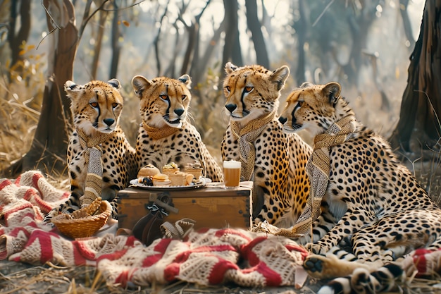 Free photo animals  enjoying a picnic outdoors