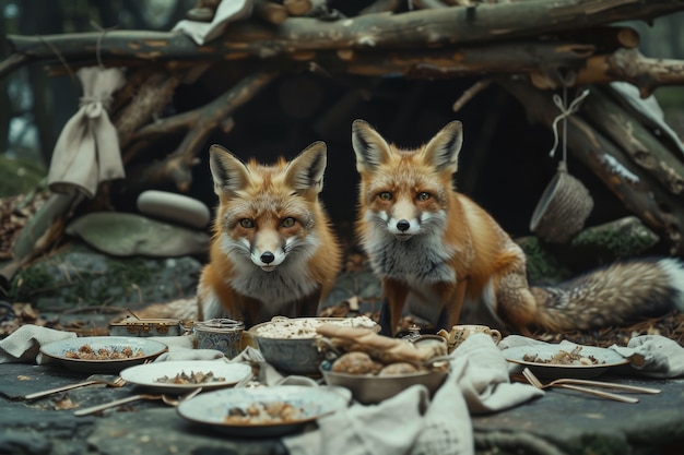 Free Photo animals  enjoying a picnic outdoors