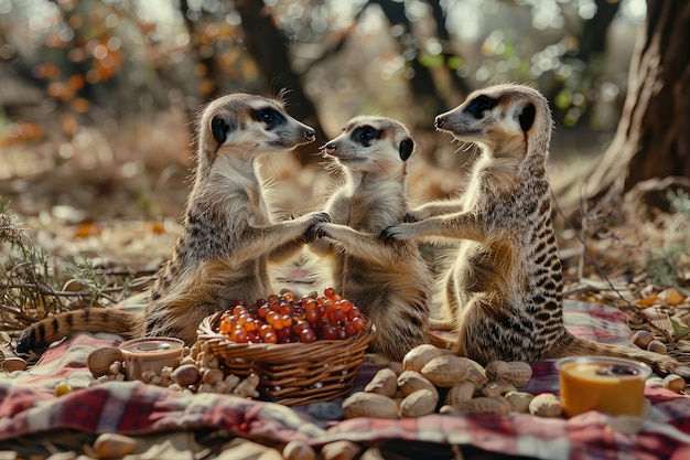 Free photo animals  enjoying a picnic outdoors