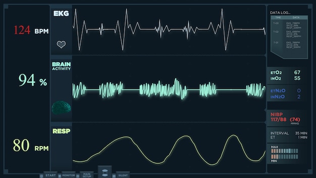 Free photo animation of a fast electrocardiogram reading display. the heartbeats are getting more intense