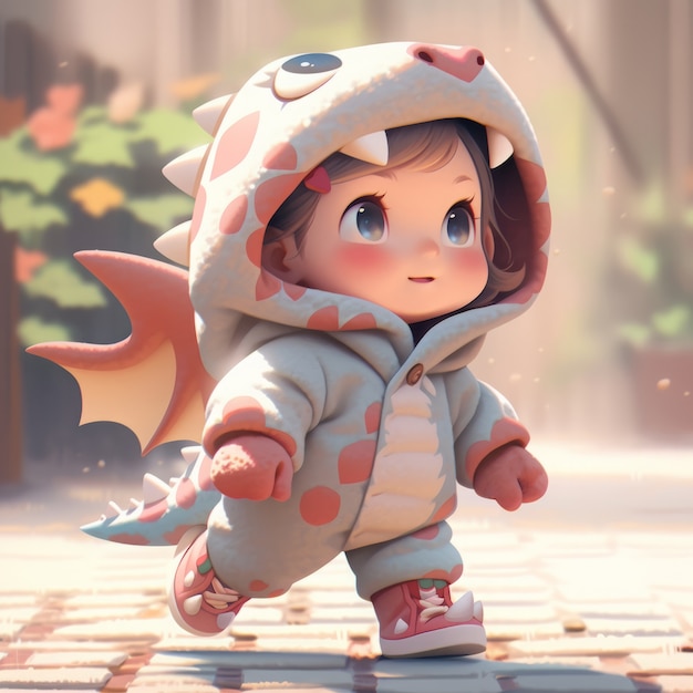 Anime baby character with dragon costume illustration