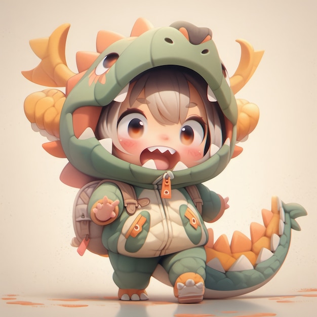 Free photo anime baby character with dragon costume illustration