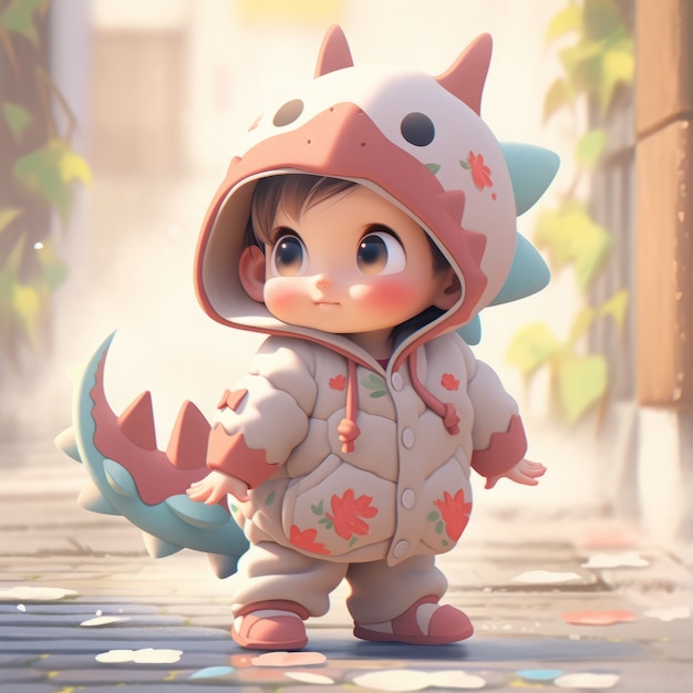 Free Photo anime baby character with dragon costume illustration