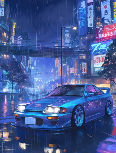 Anime car in the city