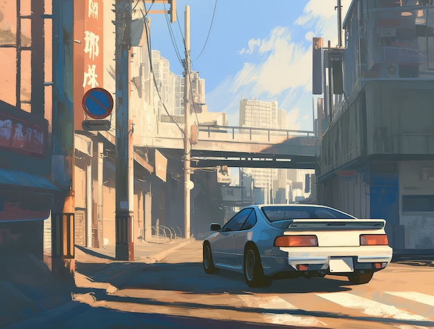 Anime car in the city