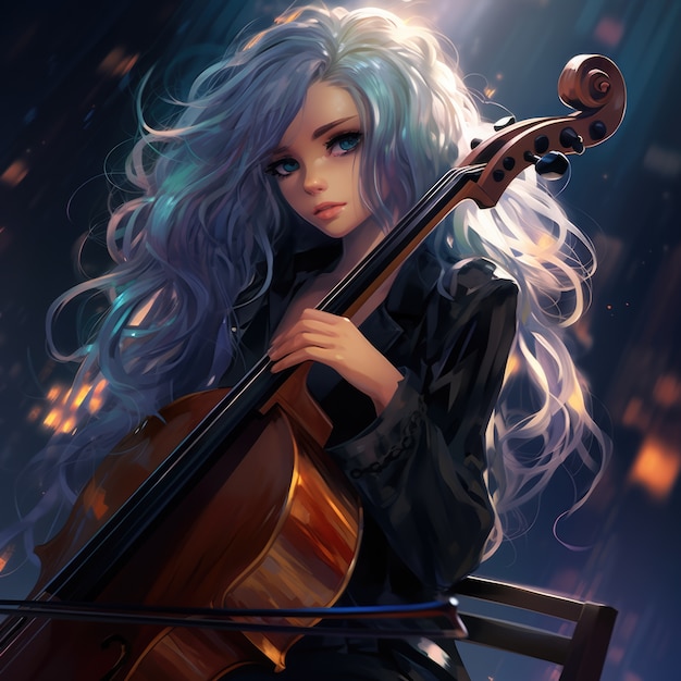 Anime character playing cello