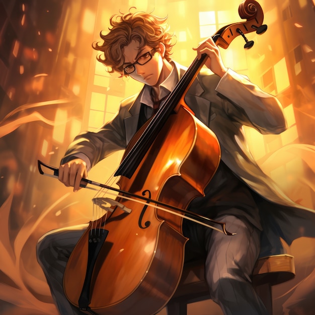 Free Photo anime character playing cello