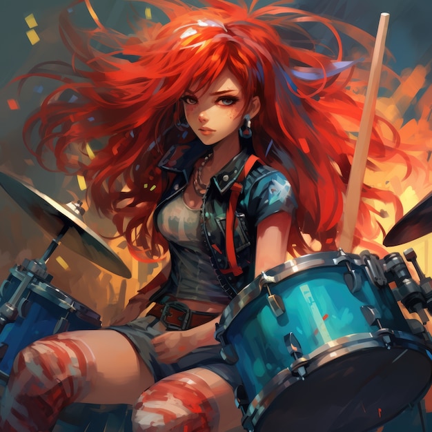 Anime character playing drums