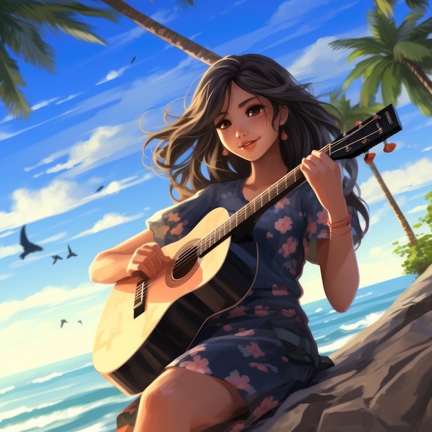 Anime character playing guitar