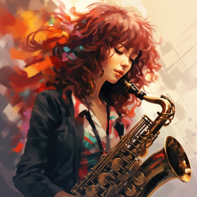 Free Photo anime character playing saxophone