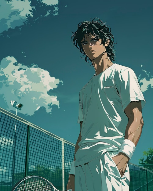 Anime character playing tennis illustration